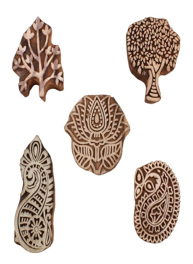 Indian-Shelf Handmade Vocalforlocal Set of 5 New Mix Wooden Printing Blocks (3.81 cm, Brown) - Image 1
